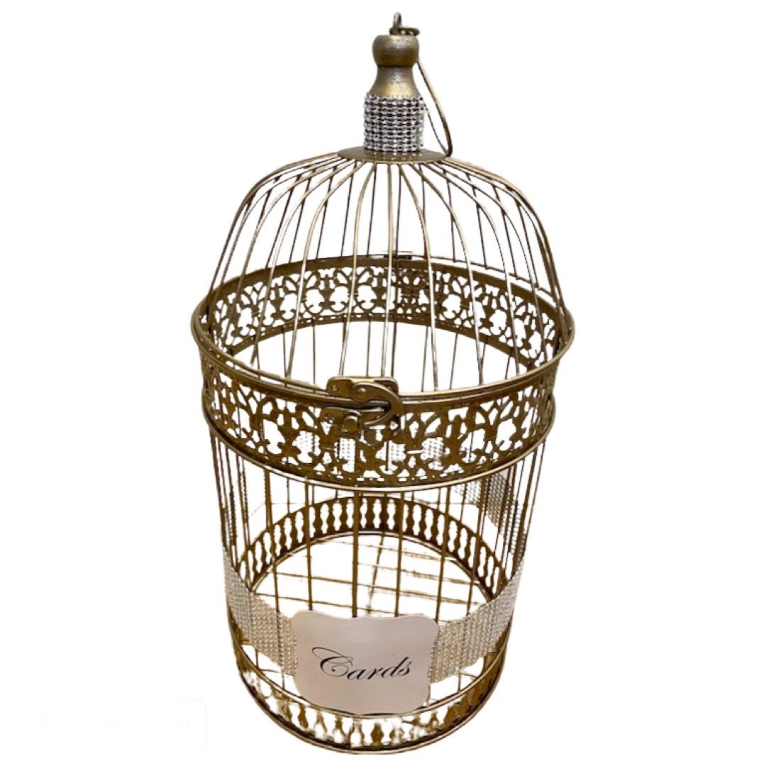 Two Piece Gold Rhinestones Wedding Card Cage Box