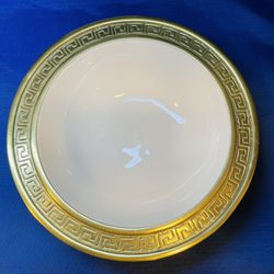 Lovely Porcelain Bowl Encased In Brass With Greek Key Detail