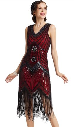 BABEYOND Women's Flapper Dresses 1920s V Neck Beaded Fringed Great Gatsby Dress