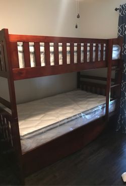 Twin bunk beds with mattress with two drawers