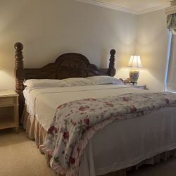 King Bedroom Set  $700 Includes 2 Side Tables And The Bed Frame And Mattress.  