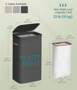 SONGMICS 26.4 Gal Laundry Hamper Removeable Liner w/ Lid and Handles - Dark Gray