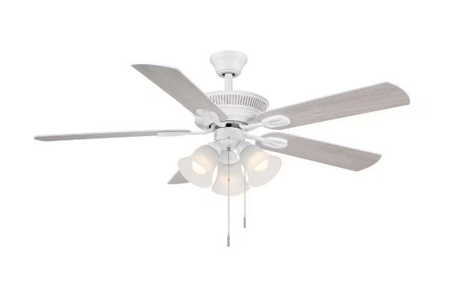 Hampton Bay Glendale III 52 in. LED Indoor White Ceiling Fan with Light and Pull Chains