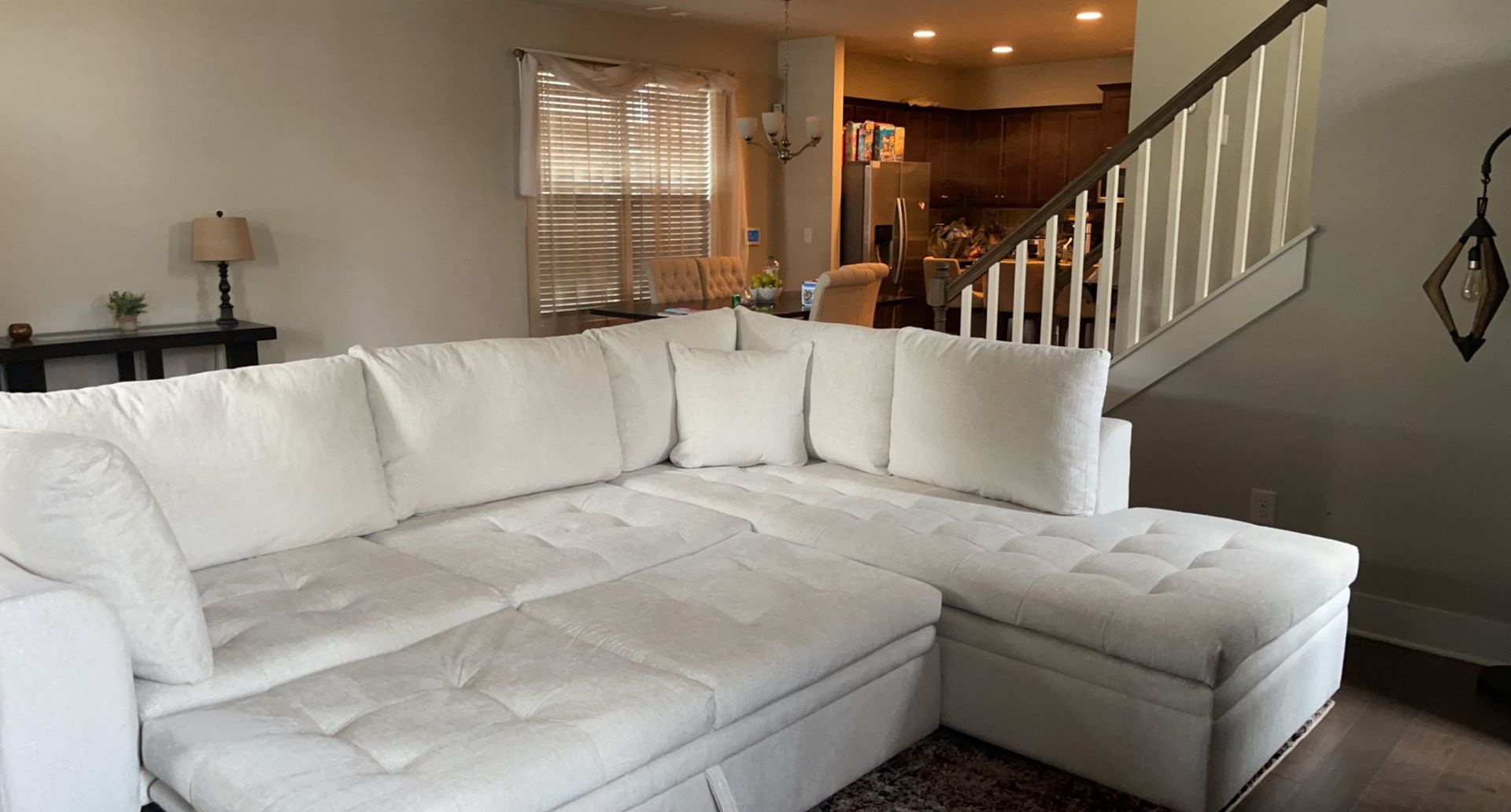 Luxurious Modern Sectional Sofa with Pullout (Includes Two Entryway Tables)