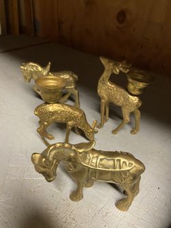 Vintage brass metal Carriage Horses And Deer
