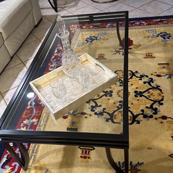 Cast Iron And Glass Coffee Table And 2 End Tables