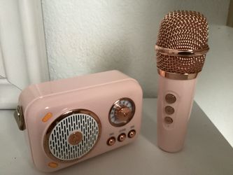 Pink Bluetooth Karaoke Machine + Wireless Microphone