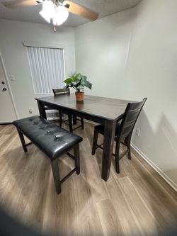DINING TABLE WITH 2 chairs and benchDark Wood Counter Height Dining Table Set