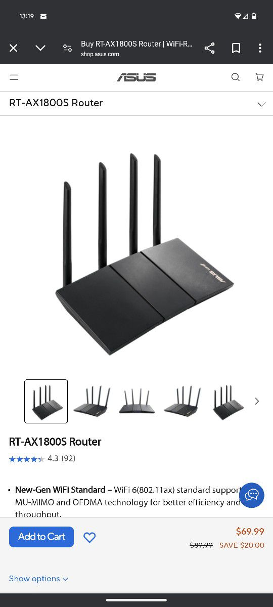 ASUS ROUTER Wifi6 AX1800 DUAL BAND 