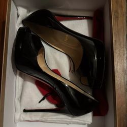 Christian Louboutin Open Toe 120 Patent Black UK37 US6.5