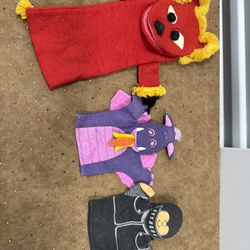 Vintage Handmade Felt Fabric &cotton Puppets Set of 3