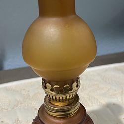Miniature Frosty Amber Glass Kerosene Lantern Vintage