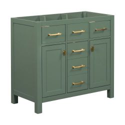 NEW 35.51 in. W x 17.87 in. D x 33.03 in. H Bathroom Vanity Cabinet without Top in Green with 4 Drawers and 2 Doors