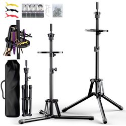 GSOW Wig Stand Tripod - Reinforced Metal Mannequin Head Stand With Tool Tray, Adjustable Height 31" - 57" Wig Head Stand For Styling Cosmetology Haird