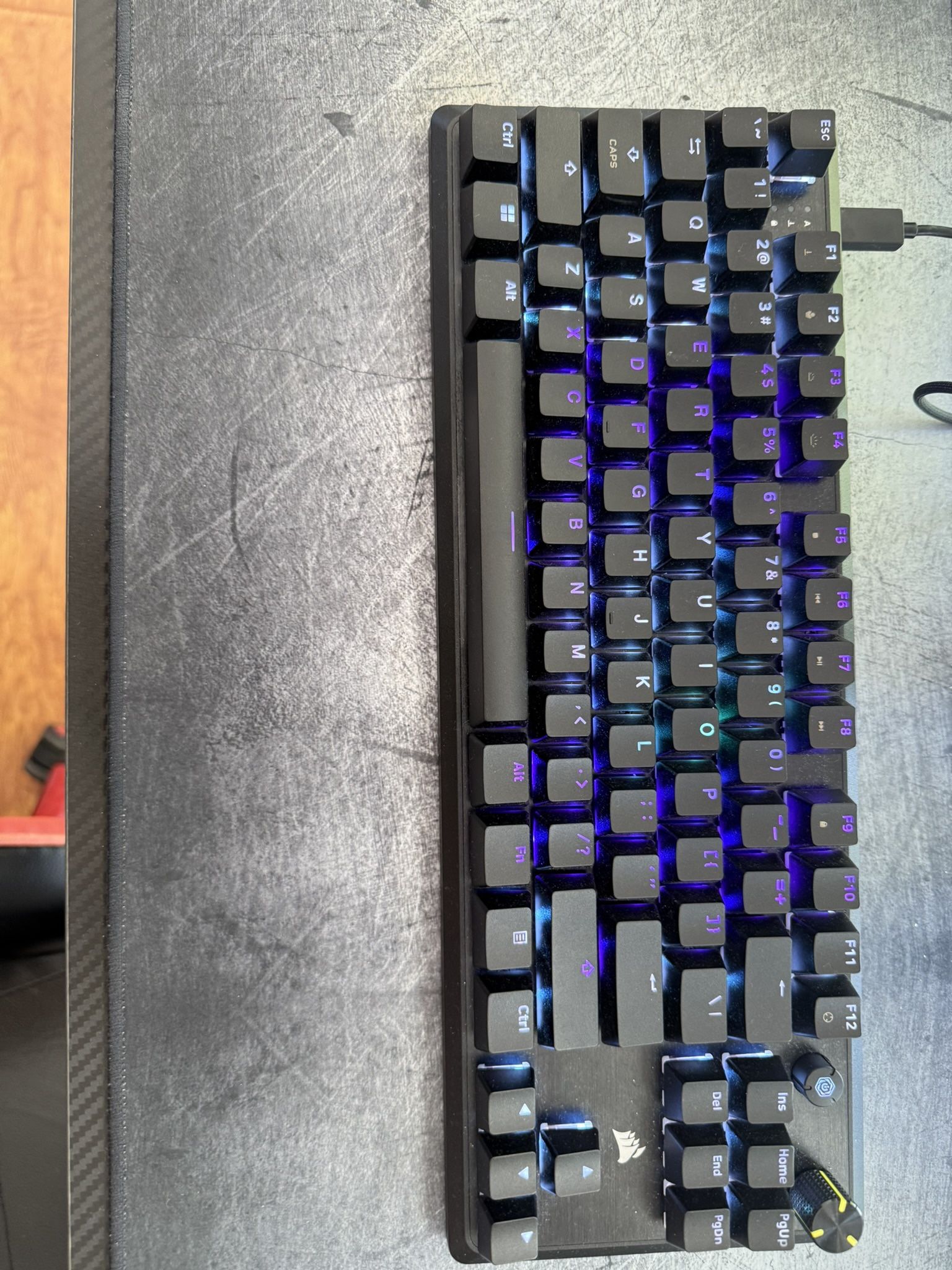 Corsair Keyboard, Logitech Mouse, Corsair Mouse Pad