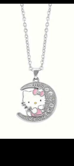 Adorable Hello Kitty Sanrio Anne Licensed Enamel Rhinestone Bling Crescent Moon Necklace