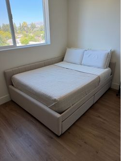 Full Size Upholstered Daybed w/ 2 Storage Drawers – Beige (Discontinued Color)