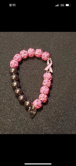 HARD ROCK CAFE PINKTOBER BREAST CANCER AWARENESS BRACELET HEMATITE PINK CRYSTAL 