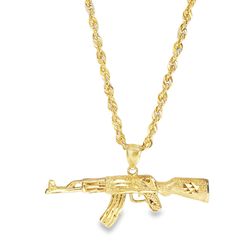 10k Yellow Gold AK-47 Pendant Chain Necklace