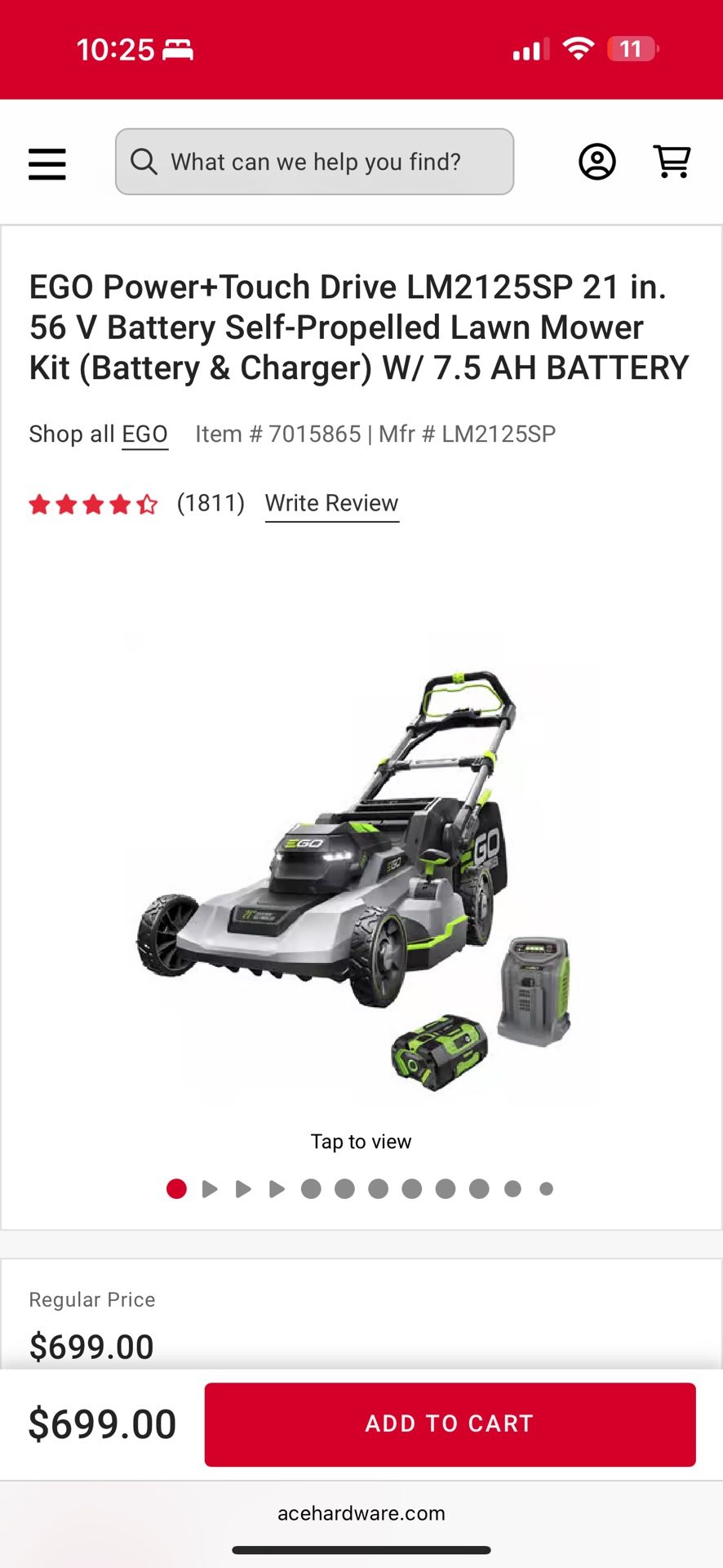 Ego Power+ Lawnmower LM2125SP