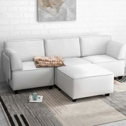 BRAND NEW Modular Sectional Sofa Couch w/Ottoman - Mainstays Light Gray