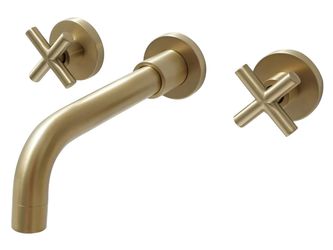 SITGES Gold Brushed 2-Handle Wall Mount Bathroom Faucet