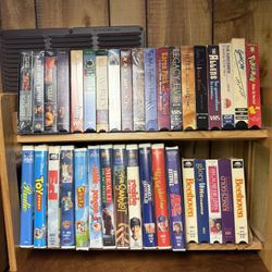 Ultimate 90s Kids VHS Collection (30+ Tapes) & Vintage Oak Storage Cabinet