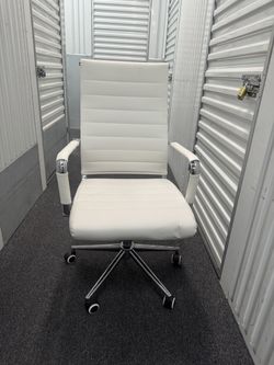 White Leather Office Chair with Chrome Base