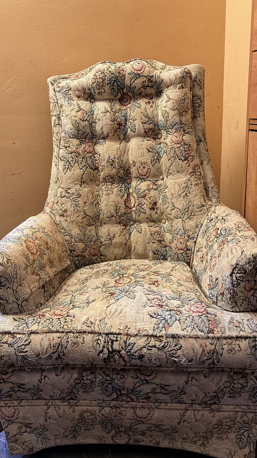 Antique Beige Floral Chair