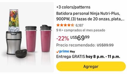 Ninja Nutri-Plus Personal Blender, 900PW, (3) 20-ounce cups, silver, BN301 | 900-peak-watt motor for blending smoothies and sauces. (3) 20-ounce cups