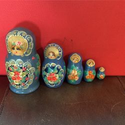 Antique Wood Russian Dolls Set Of 5