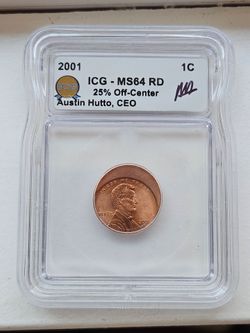 2001 ms64 red 25% off center signed Austin hutto CEO