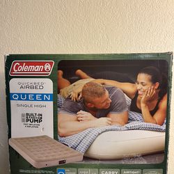 Coleman, Quick Bed Air Bed Queen, Single High Built-In Pump Comes With New Batteries.