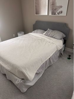 Grey studded queen bed frame