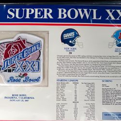 January 25, 1987 Nfl Football New York Giants Denver Broncos Super Bowl XXI (21) Patch