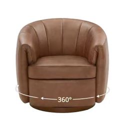 Brown Leather Swivel Barrel Accent Chair