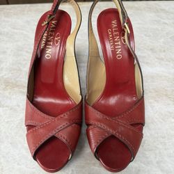 Valentino Vintage Red Leather Strappy Heels 