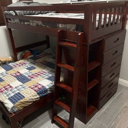 Twin Over Full Loft Bunk Bed with Stairs & Storage Drawers – Solid Wood