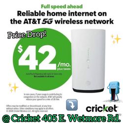 AIA Home Internet now for $42/month at Cricket on Wetmore Rd!