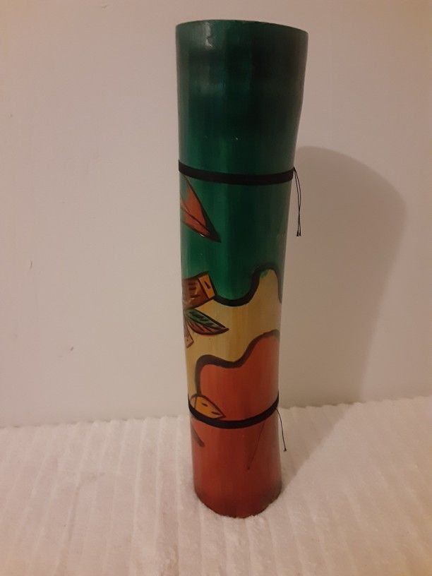 Vintage Folk Art Log Drum Wooden Tongue Slit Drum