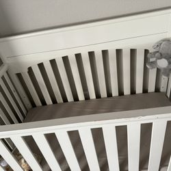 White Baby Crib + Mattress 