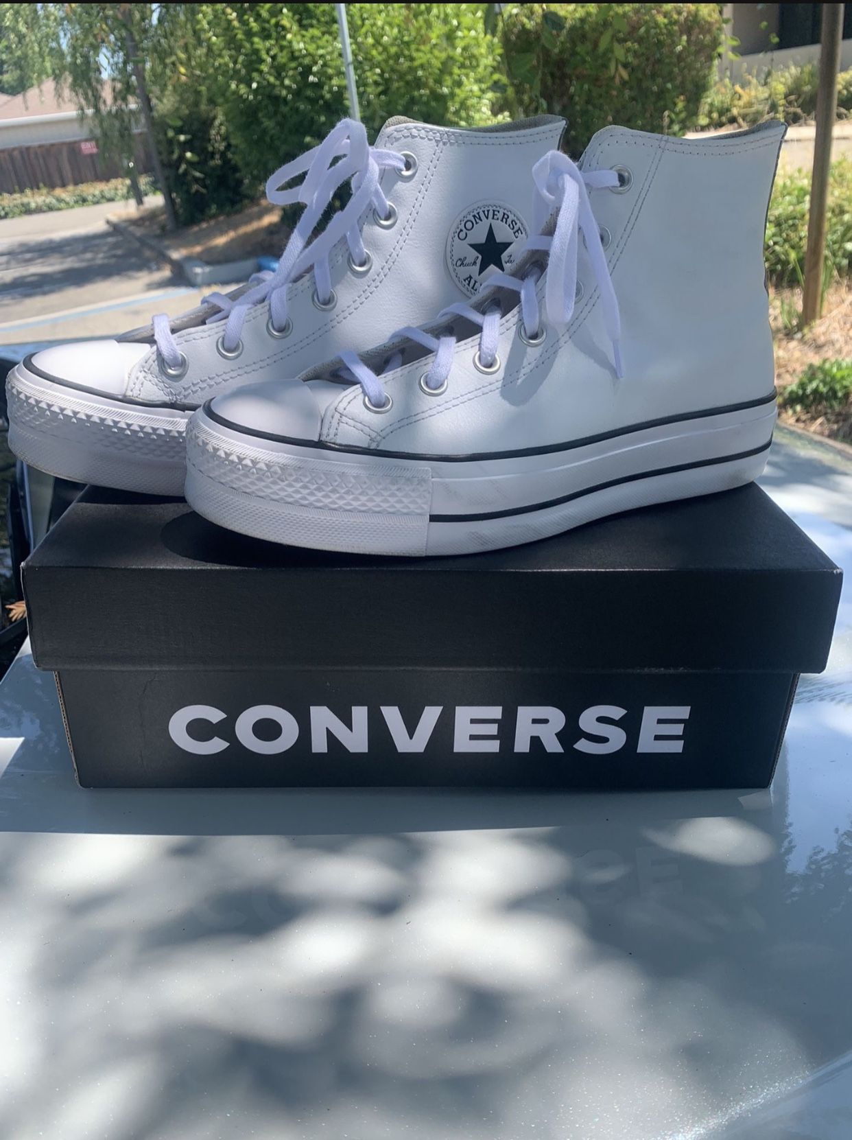 White leather Converse Platform Shoes