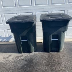 Two Toter 96 Gal. Trash Cans With Wheels and Lid