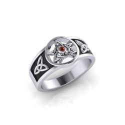 Trinity Celtic Garnet Sterling Silver Ring, size 8