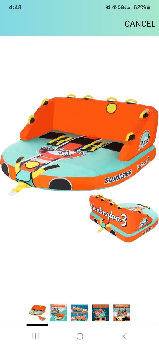 Swonder 3 Person Towable Tubes for Boating, Water Tubes for Boats to Pull, Heavy-Duty Front & Back Tow Points Inflatable Boat Tube with Stronger 840D