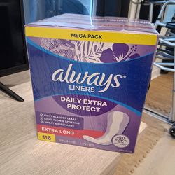 Sealed pack of Always Liners extra long 4 boxes