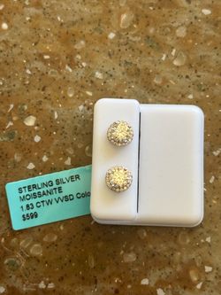 Brand New Sterling Silver Moissanite Halo Stud Earrings
