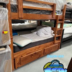 Triple Full Bunk Bed With Trundle New Cama Bonita Oak 