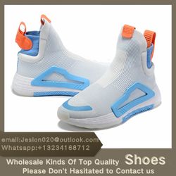 Mitchell high top knit basketball shoe, men's sneaker, white, blue and orange