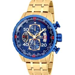 INVICTA 48mm AVIATOR 18K Gold Plated • Chronograph, Date, Luminous, Stainless Steel, Scratch/Water Resistant